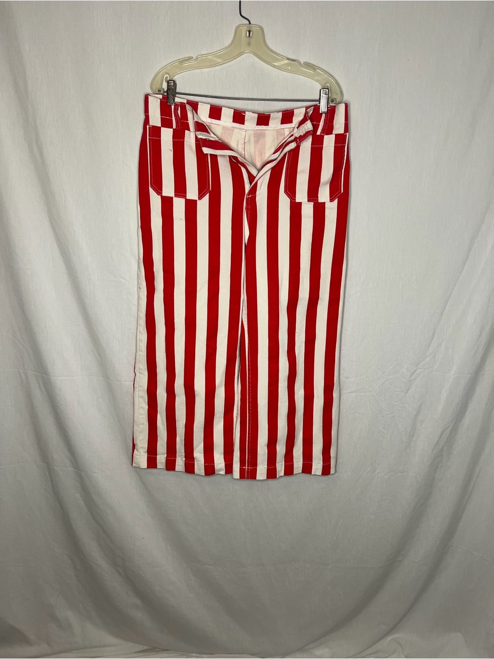 Vintage Style Red & White Striped Cropped Wide Leg Pants